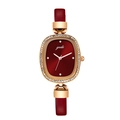 Montre GEDI pour femme avec bracelet en cuir rouge foncé et boîtier ovale en or rose - Cadran Ovale Effet Soleil (12029)