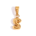 Minimalist 18K gold plated stainless steel bubble letter S pendant charm for necklace - Gold-S
