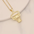 Detail of gold bull head pendant featuring intricate engraving and cubic zirconia stones - Polished Metal Bull Head Style (7#)