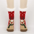 Chaussettes de Noël rouges avec motif renne et doublure en polaire blanche chaude - Taille unique / Cerf à Pois Blancs