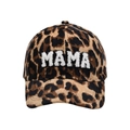 Leopard print corduroy baseball cap featuring white bouclé MAMA embroidery design - MAMA Style / Brown Leopard