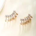 Golden multi-layer hoop earrings with rectangular and round zirconia crystals - 5-Row Row-Set Hoop / Gold