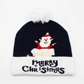 Navy blue Christmas LED knit hat with white pom-pom and Santa Claus pattern - Hat Style 34 (Dark Blue Chimney Santa)