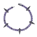 Macro shot of 5mm purple zircon tennis bracelet with black metal spikes and round stones - 16cm / Black Gold Purple Stone