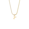 Detail of 18K gold snake chain necklace featuring a minimalist polished letter Y pendant - Style Y