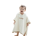 Soft cream hooded bath towel for children with cute three bears embroidery and brown piping - Three Naughty Bears