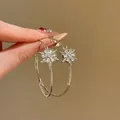 Sparkling silver snowflake hoop earrings with cubic zirconia for an elegant aesthetic - 6# Silver Silver Post