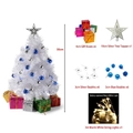 Compact 30cm white Christmas tree set with silver star and blue ornaments - 30cm White Tree With Ornaments Warm White Battery LED