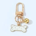 Christmas dog bone keychain with gold metal bell and white glitter charm pendant - White Bone With Bell