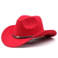 Chapeau de cowboy rouge en feutre avec bord incurvé et emblème tête de taureau vintage - M (56-58cm) / Rouge