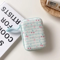 Detail of blue striped fruit pouch for earphones and cables with red cherry pattern - Smiling Cherry