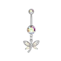 Piercing de nombril libellule argentée avec pierres irisées et détails en zircon blanc - Libellule / Argenté