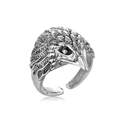 Vintage eagle head adjustable punk ring in silver finish with detailed feather texture - Eagle Head Style (R-72)