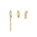 Dettaglio del set di 3 orecchini dorati con pietre di zircone con taglio a baguette lucido - Stile Geometrico in Zircone Rettangolare (TZ00034金色) / Oro