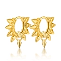 Macro shot of gold pointed spike hoop earrings with a polished punk style finish - 925 Silver / Gold