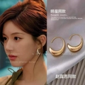Gold Polished Crescent Moon Shaped Simple Earrings