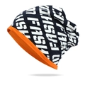 Navy blue and orange beanie hat with white FASHION letter print for outdoor sports - Orange Red