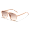 Fashionable oversized double bridge sunglasses with pink frames and brown gradient lenses - Pink Frame Tea Lens
