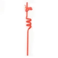 Détail d'une paille en spirale rouge ornée d'une figurine de dinosaure à pois rouges - Rouge