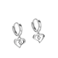 Orecchini a cerchio in argento S925 con ciondoli a cuore e zirconi chiari - Pendaglio a cuore / Argento 925 / ERH020 Placcato Platino