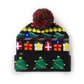 Black LED Christmas knitted hat with glowing gift box patterns and colorful pompom - Black-Christmas Tree Gift