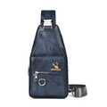 Waterproof dark blue crossbody chest bag for men with retro matte finish and logo - WEIXIER Label / Blue