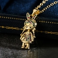 Vergoldete Halskette mit süßem Hasenmädchen-Anhänger und bunten Zirkoniasteinen - 22945-Goldenes Hasenmädchen mit Bunten Steinen