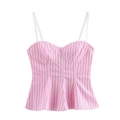 Roze en wit gestreepte bustiertop met kanten rand en smalle spaghetti-bandjes - XS / Roze
