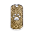 Rectangular dog tag with golden glitter finish and silver metal paw print detail - Glitter Gold