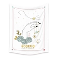 White Bohemian Scorpio Zodiac Tapestry with golden stars and floral motifs for room decor - Scorpio