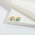 Golden hoop earrings with turquoise star pendant and sparkling crystal accent - Lake Blue