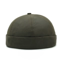 Deep olive green minimalist docker hat featuring classic six-panel design and wide rolled edge - One Size(Adjustable) / Army Green