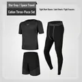 Completo sportivo uomo 3 pezzi grigio stella con t-shirt, pantaloncini e leggings - Taglia S / Set da 3 Pezzi Pantaloni Cationici (Sopra e Sotto) / Grigio scuro