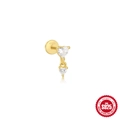 Elegant gold S925 sterling silver double heart stud earring with clear zircon inlay - Gold Heart