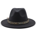 Detail of wide brim wool fedora hat featuring ethnic style woven band decoration - M (56-58cm) / Ethnic Jazz Hat / Dark Gray
