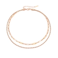 Bohemian rose gold double layered necklace featuring twist and paperclip link chains - Rose Gold