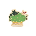 Enamel green cactus pin in yellow dotted pot with golden trim and white base - Yellow Pot Plant Style (C1394-2)
