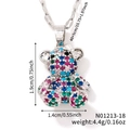 Silver bear necklace with colorful zirconia crystals and adjustable chain link - Silver/Rainbow Zirconia