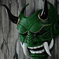 Dark green Japanese Oni Hannya mask with black horns and white fangs for cosplay - Resin / Large Green Hannya