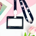 Schattige zwarte kaarthouder met planeetmotief, nekkoord en tekstueel ontwerp - Zwart / Ruimte Lanyard