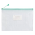 A4 translucent mesh file bag with light green zipper and index card slot - Morandi Light Green - Label