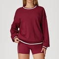 Women's burgundy long-sleeve crewneck sweatshirt and fitted shorts with white stripe trim - S / Cherry Red