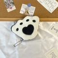Detailed view of plush cat paw coin purse with soft texture and heart pattern detail - Black