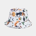 Halloween bucket hat in white with all-over pumpkin and black cat cartoon prints - White Wizard Cat Pumpkin Print (3# Color)
