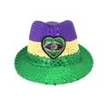 Chapeau de fête à paillettes tricolore avec plumes violettes, jaunes, vertes et cœur - Taille unique / Chapeau de jazz style cœur