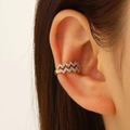 Gold wave geometric ear cuff with white cubic zirconia pavé setting on model - Gold Wave Geometric Style (x314)