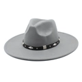 Detail of gray wool fedora featuring a black leather band with silver metal studs - M (56-58cm) / Light Gray