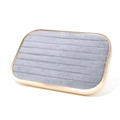 Detailed view of jewelry tray with grey microfiber slots and gold metal frame - Ring Row Tray