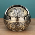 Spherical bronze metal ashtray with vintage tiger relief and flip lid for home decor - Bronze Tiger Relief