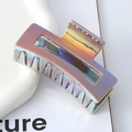Macro shot of rectangular hollow hair claw clip with colorful laser reflective finish - 8.5cm Rectangular / 4# Laser Iridescent Blue